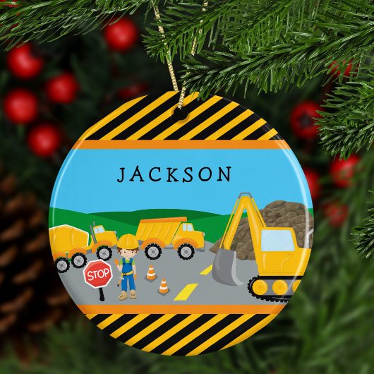 かわいい男の子の建築車の子供のクリスマス セラミックオーナメント