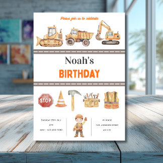 かわいい男の子の建設お誕生日会招待状 招待状