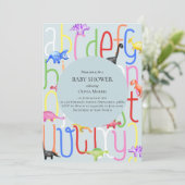 かわいい男の子の恐竜とアルファベットシャワー 招待状 (スタンド正面)