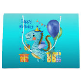 かわいい男の子の恐竜の愛好家のハッピーバースデー ラージペーパーバッグ (正面)