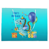 かわいい男の子の恐竜の愛好家のハッピーバースデー ラージペーパーバッグ (裏面)