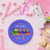 かわいい男の子の最初誕生日の列車および気球 ペーパープレート (パーティー)