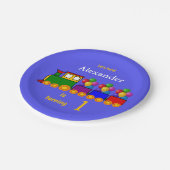 かわいい男の子の最初誕生日の列車および気球 ペーパープレート (アングル)