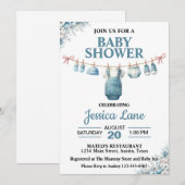 かわいい男の子の洗濯ひもベビーシャワー招待状 招待状 (正面/裏面)