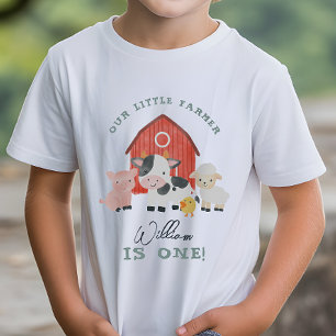 かわいい男の子の牧場の動物の子供の誕生日 ベビーTシャツ