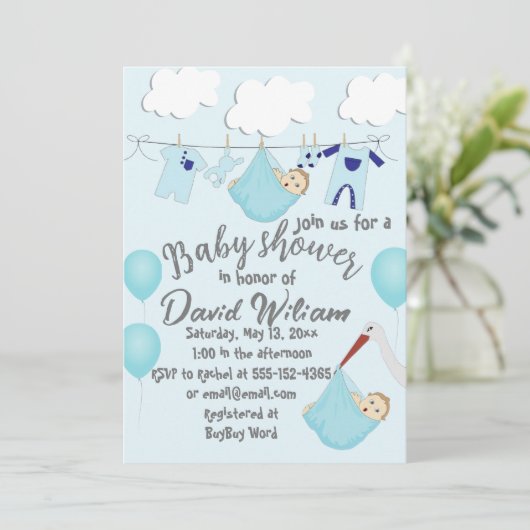 かわいい男の子の物干し用ベビーシャワー セーブザデート (スタンド正面)