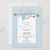 かわいい男の子の物干し用ベビーシャワー 招待状 (正面)