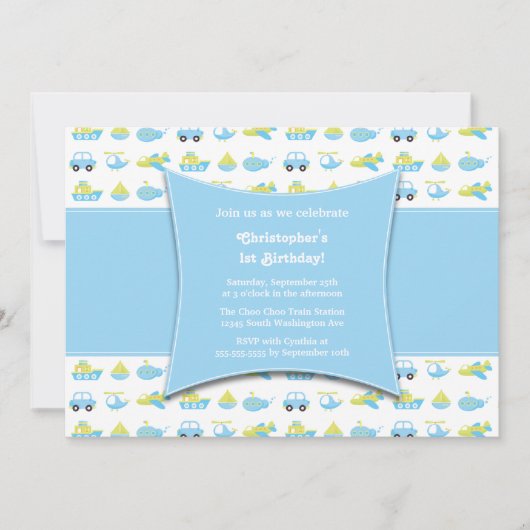 かわいい男の子の移動時間の誕生日のパーティの招待状 招待状 (正面)