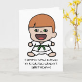 かわいい男の子の空手のバースデー・カード カード (黄色い花)