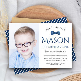 かわいい男の子の蝶ネクタイ 1歳の誕生日パーティー 招待状