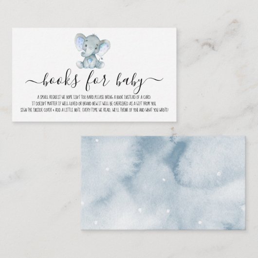 かわいい男の子の象の本の赤ちゃんのシャワー要求 エンクロージャーカード (正面/裏面)