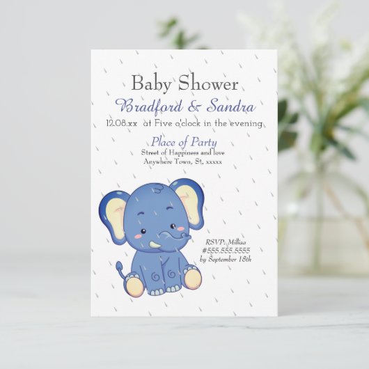 かわいい男の子の象シンプルの赤ちゃんシャワー 招待状 (スタンド正面)