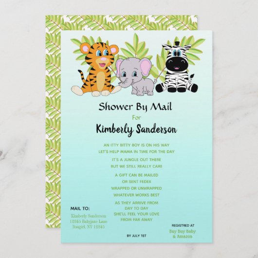 かわいい男の子の赤ちゃんシャワーbyメールジャングルサファリ 招待状 (正面/裏面)