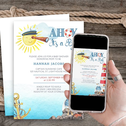 かわいい男の子の赤ちゃん航海のシャワー 招待状