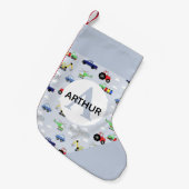 かわいい男の子の輸送トラクターディガーパターンキッズ スモールクリスマスストッキング (正面 (吊り時))