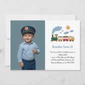 かわいい男の子の電車の写真 2歳の誕生日パーティー 招待状 (正面)