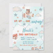 かわいい男の子の飛行機のテーマ第3誕生日パーティー 招待状 (正面)