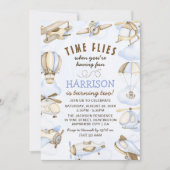 かわいい男の子の飛行機のテーマ2nd誕生日パーティー 招待状 (正面)