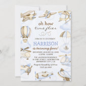 かわいい男の子の飛行機のテーマ4th誕生日パーティー 招待状 (正面)