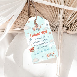 かわいい男の子の飛行機テーマ第1誕生日パーティー ギフトタグ