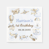 かわいい男の子の飛行機テーマ第1誕生日パーティー スタンダードカクテルナプキン (正面)