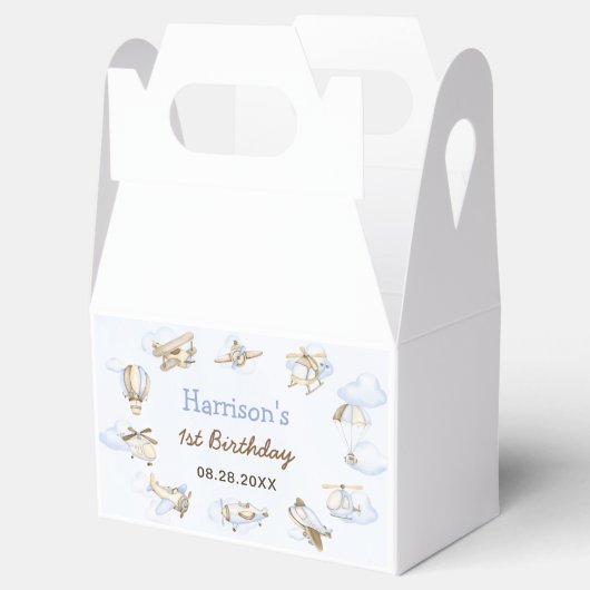 かわいい男の子の飛行機テーマ第1誕生日パーティー フェイバーボックス (オープン)
