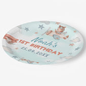 かわいい男の子の飛行機テーマ第1誕生日パーティー ペーパープレート (アングル)