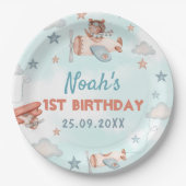 かわいい男の子の飛行機テーマ第1誕生日パーティー ペーパープレート (正面)