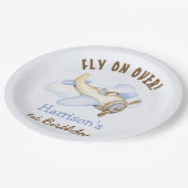 かわいい男の子の飛行機テーマ第1誕生日パーティー ペーパープレート (アングル)