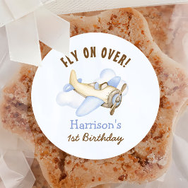 かわいい男の子の飛行機テーマ第1誕生日パーティー ラウンドシール
