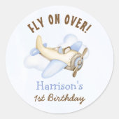 かわいい男の子の飛行機テーマ第1誕生日パーティー ラウンドシール (正面)