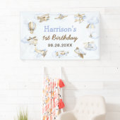 かわいい男の子の飛行機テーマ第1誕生日パーティー 横断幕 (インサイチュ)