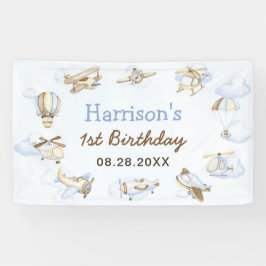 かわいい男の子の飛行機テーマ第1誕生日パーティー 横断幕