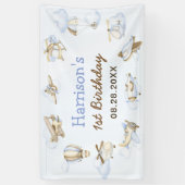 かわいい男の子の飛行機テーマ第1誕生日パーティー 横断幕 (縦)