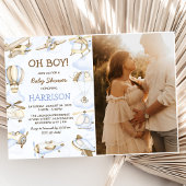 かわいい男の子の飛行機テーマ赤ちゃんシャワーパーティー写真 招待状