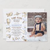 かわいい男の子の飛行機テーマ2nd誕生日パーティー写真 招待状 (正面)