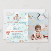 かわいい男の子の飛行機テーマ3rd誕生日パーティー写真 招待状 (正面)