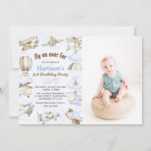 かわいい男の子の飛行機テーマ3rd誕生日パーティー写真 招待状 (正面)