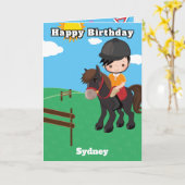 かわいい男の子の馬術 秘密のメッセージ 誕生日 カード (黄色い花)