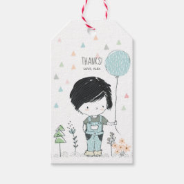 かわいい男の子の黒髪の誕生日ありがとうラベル ギフトタグ