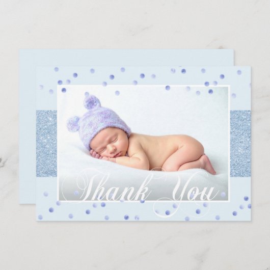 かわいい男の子は青いグリッター|の写真感謝していしています 案内状 (正面/裏面)