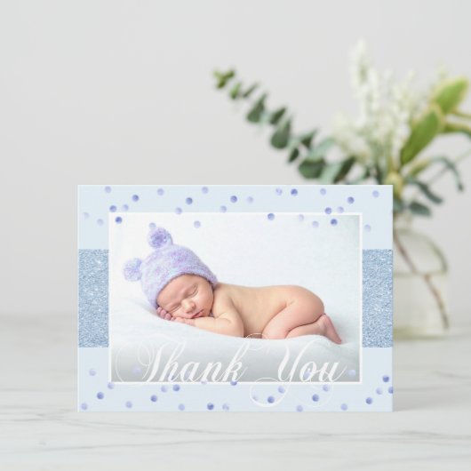 かわいい男の子は青いグリッター|の写真感謝していしています 案内状 (スタンド正面)