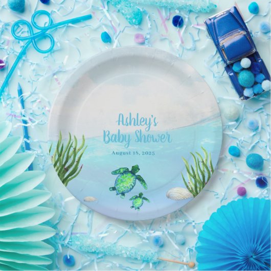 かわいい男の子ウミガメと海赤ちゃんシャワー ペーパープレート (パーティー)