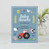 かわいい男の子カントリーファーム動物トラクターベビーシャワー 招待状 (スタンド正面)