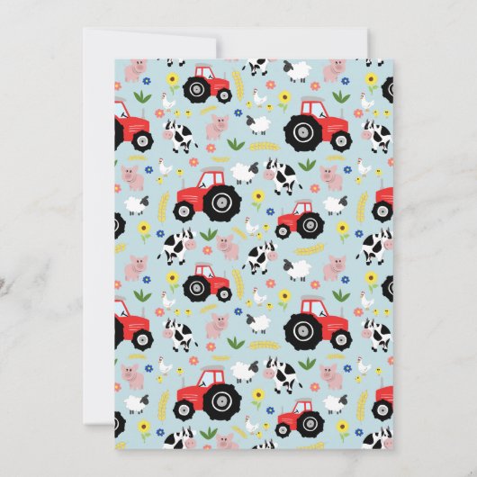 かわいい男の子カントリーファーム動物トラクターベビーシャワー 招待状 (裏面)