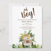 かわいい男の子サファリジャングル動物園の動物の赤ちゃんシャワー 招待状 (正面)