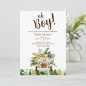 かわいい男の子サファリジャングル動物園の動物の赤ちゃんシャワー 招待状 (スタンド正面)