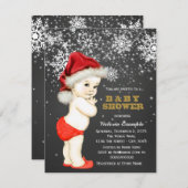 かわいい男の子サンタベビースノーフレーク赤ちゃんシャワー 招待状 (正面/裏面)