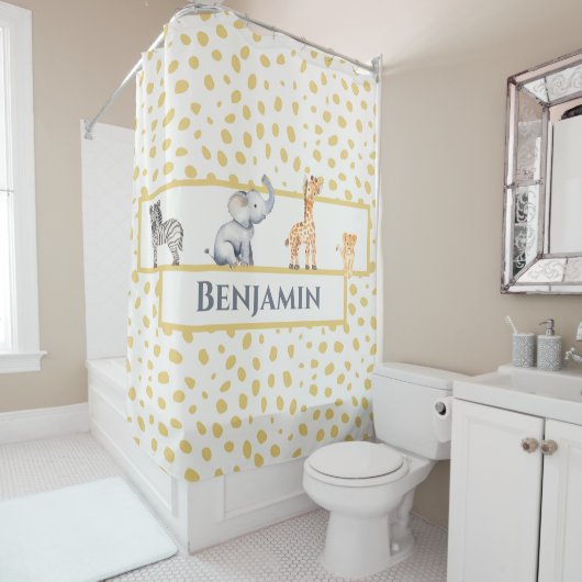 かわいい男の子ジャングルサファリの赤ちゃん動物 シャワーカーテン (インサイチュ)