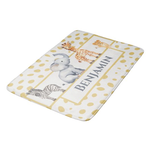 かわいい男の子ジャングルサファリの赤ちゃん動物 バスマット (アングル)